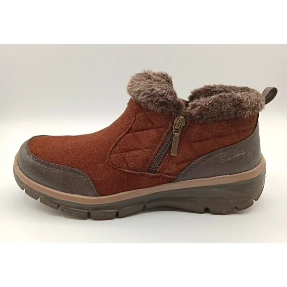 Skechers Boots Wn 9 Easy Going Girl Crush Brown Suede Ankle Faux Fur Bootie - Picture 8 of 12